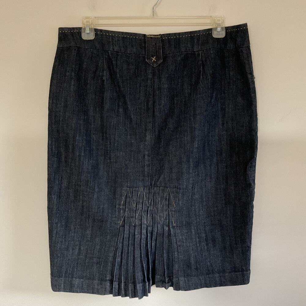 VTG Y2K Fashion Bug Denim Skirt Sz 18W Blue Pleated Knee Length Academia Preppy